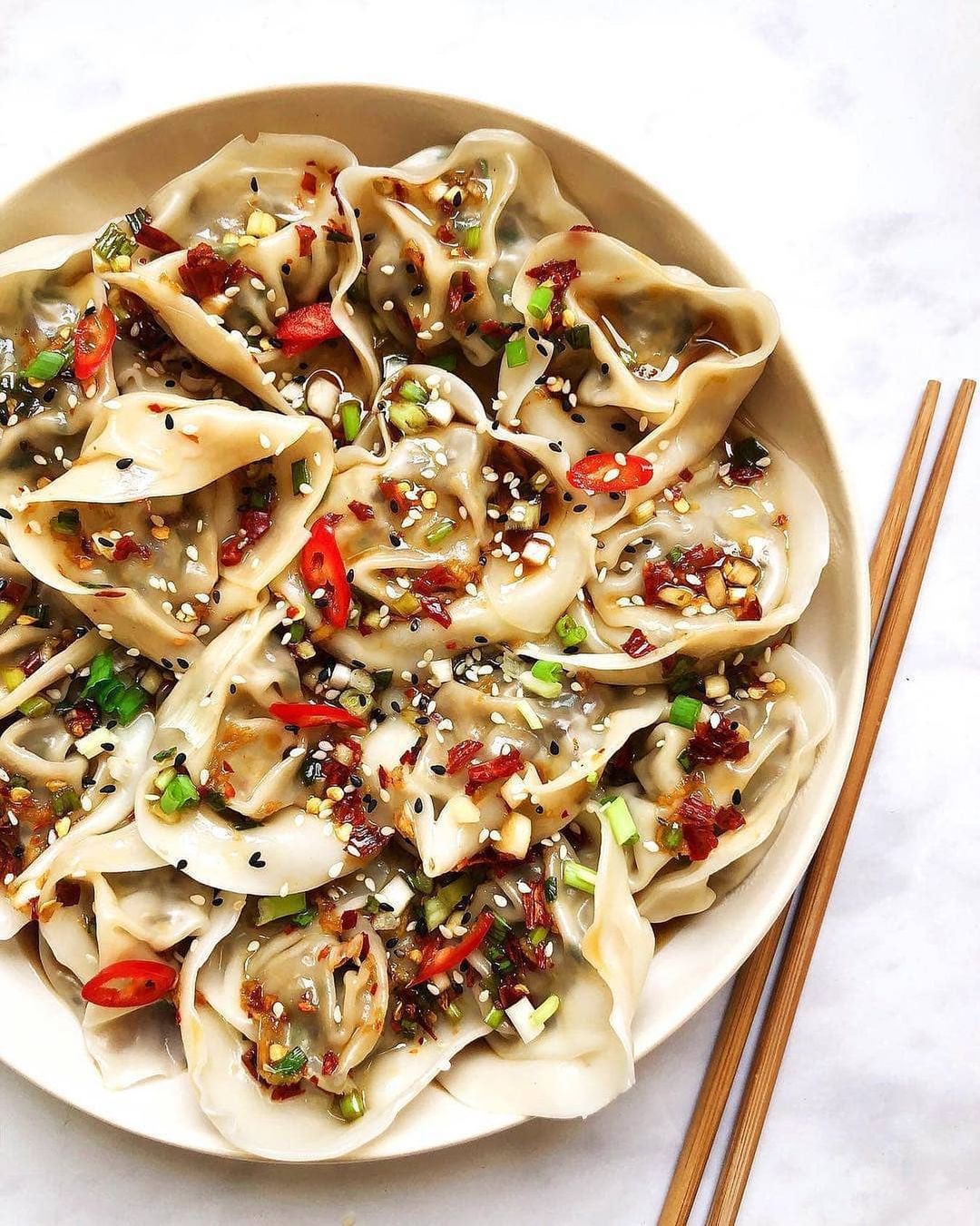 Chestnut Mushroom Dumplings with Tangy Spicy Sauce