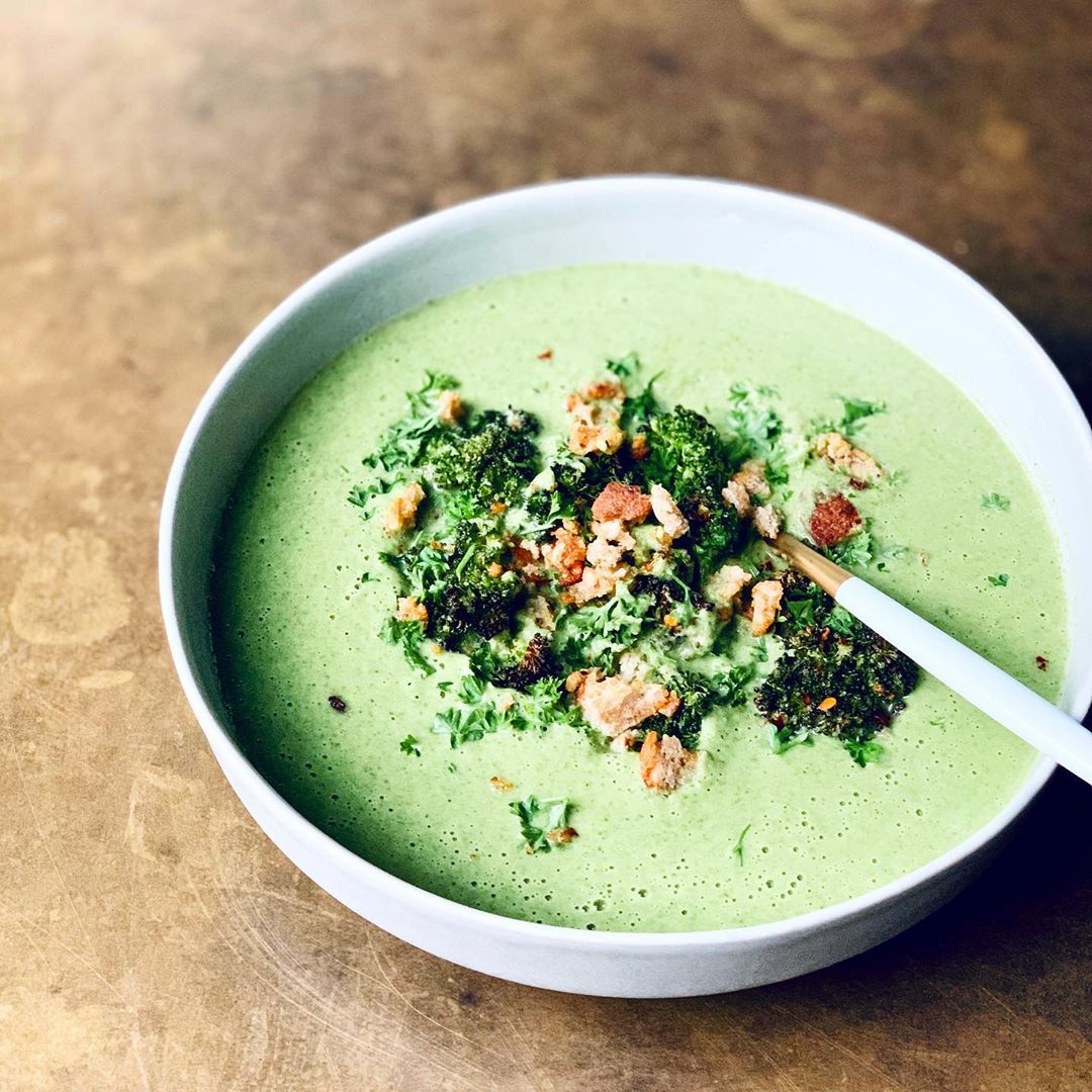 Charred Broccoli Spinach Coconut Soup