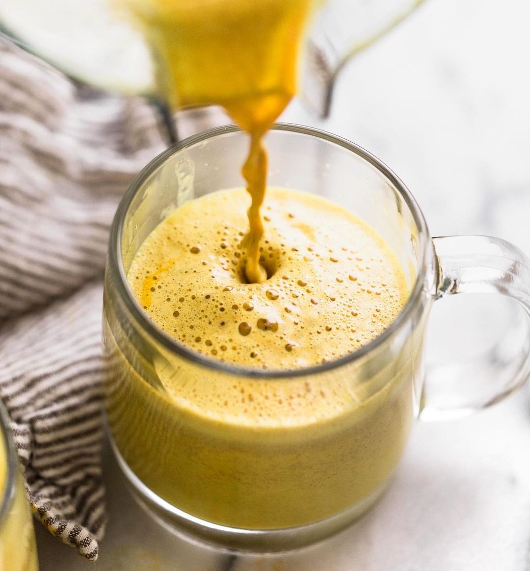 Homemade Turmeric Latte with Almond Milk and Cinnamon