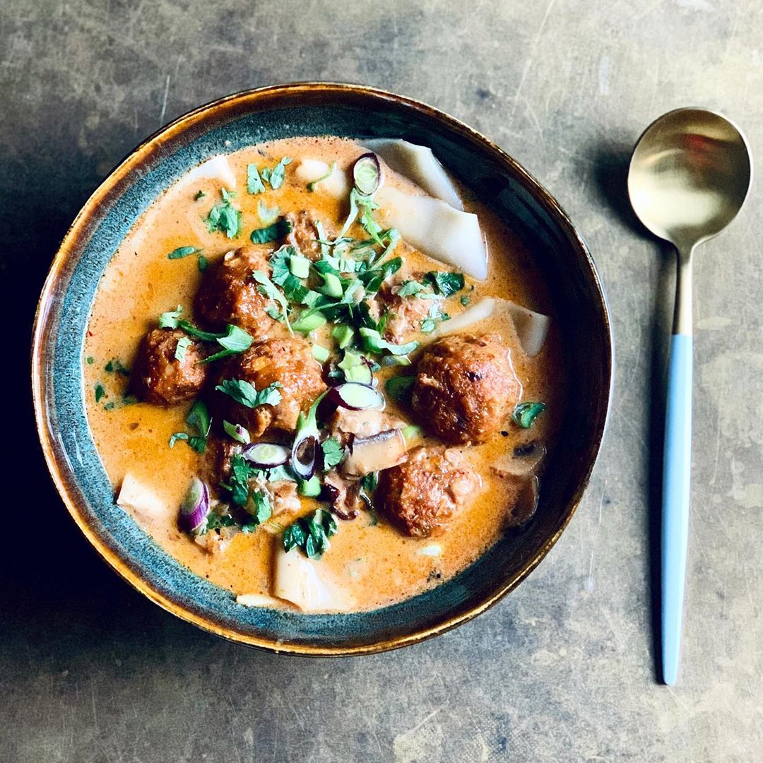Thai Red Curry Meatball Noodle Soup