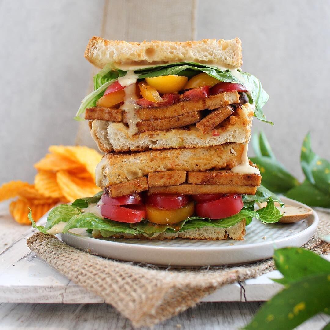 Vegan BLT Sandwich with Tofu Bacon
