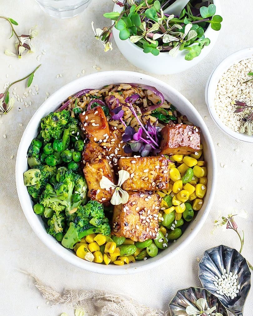 Crispy Tofu Stir Fry with Veggies and Rice