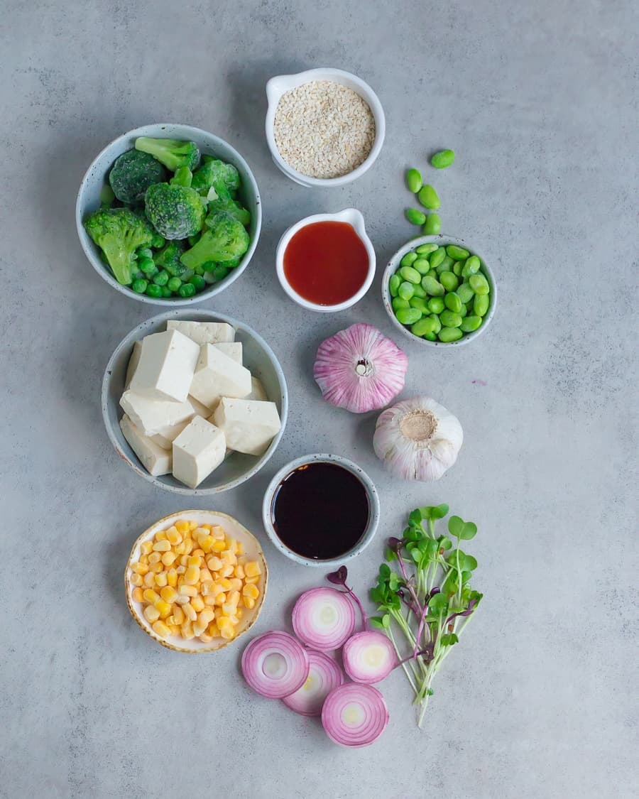 Crispy Tofu Stir Fry with Veggies and Rice