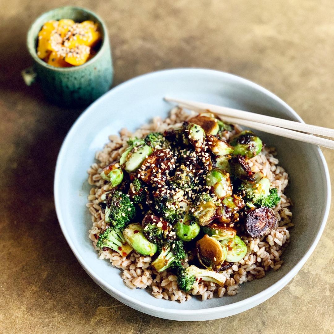 Miso Chilli Brussels Sprouts and Broccoli Stir Fry