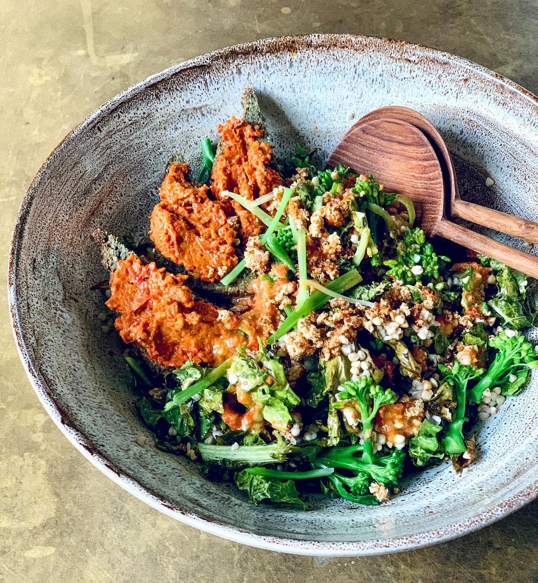 Roasted Kale and Buckwheat Salad with Pesto