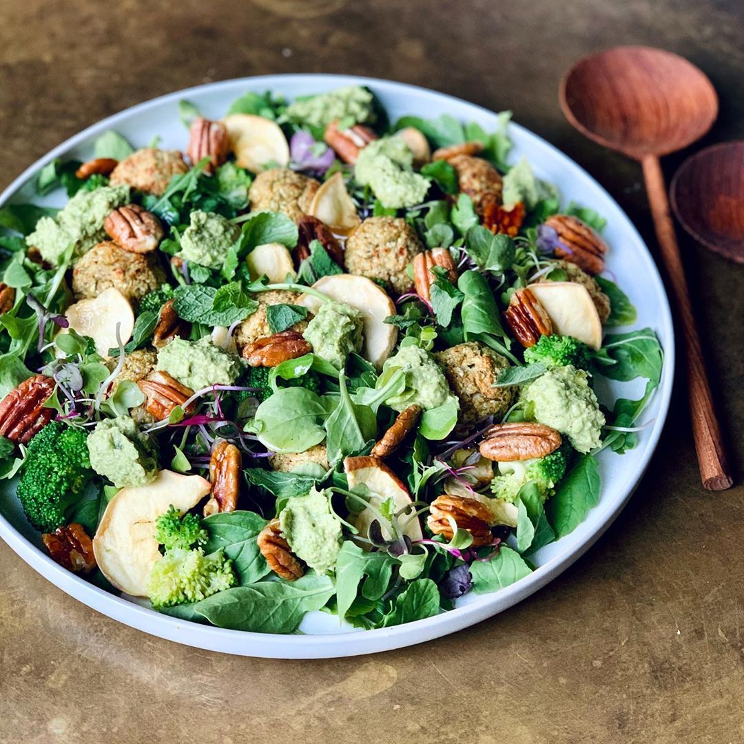 Cauliflower Falafel and Walnut Salad with Hummus