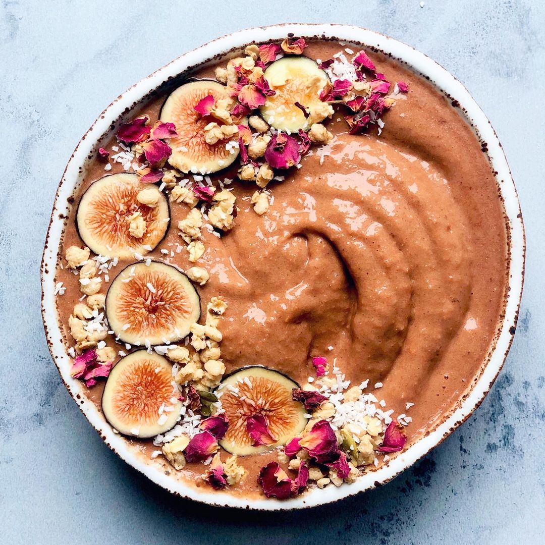 Chocolate Sweet Potato Smoothie with Toppings