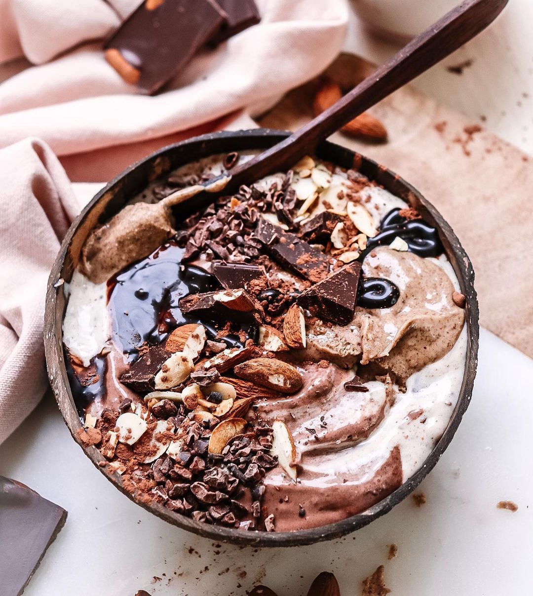Cacao and Almond Butter Nice-Cream Smoothie Bowl