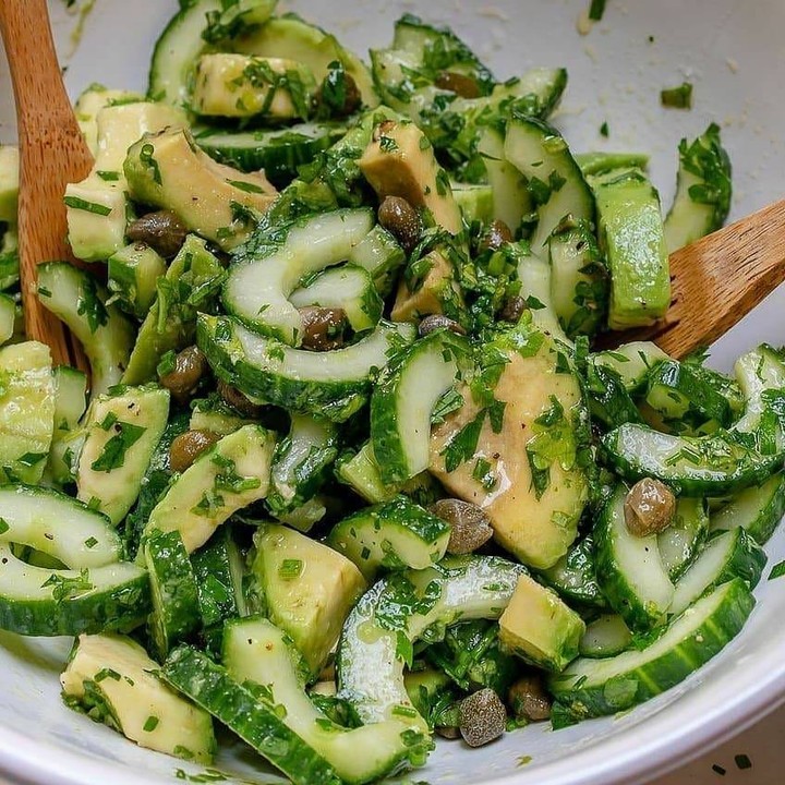 Cucumber Avocado Salad with Fresh Herbs and Capers