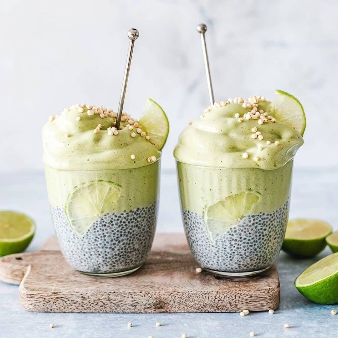 Creamy chia pudding and lime matcha nice cream