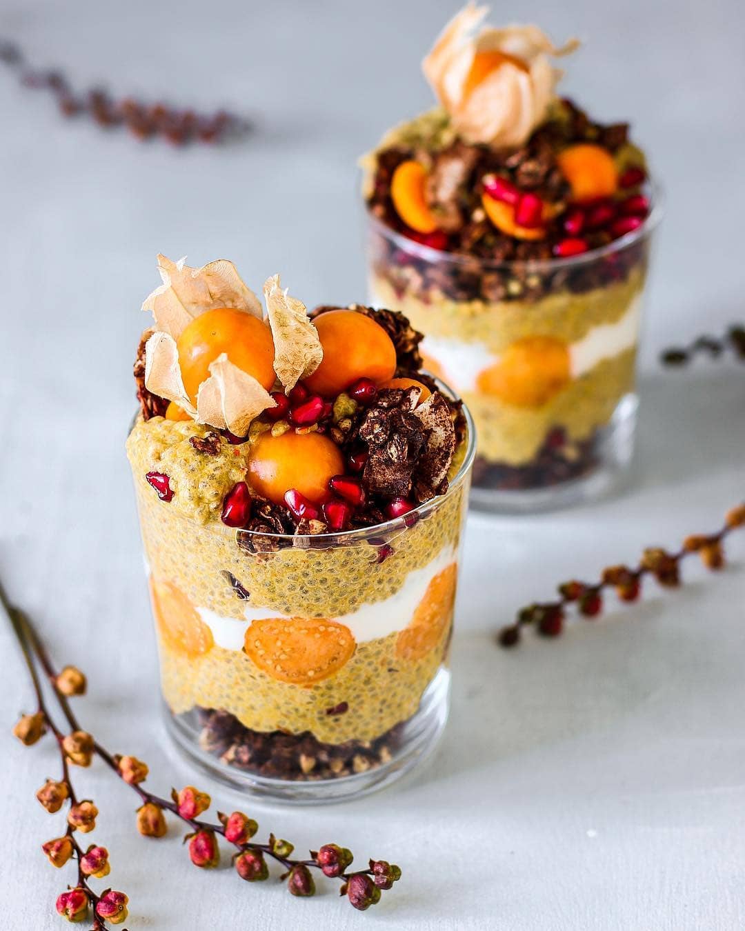 Pumpkin Chia Pudding with Granola and Pomegranate