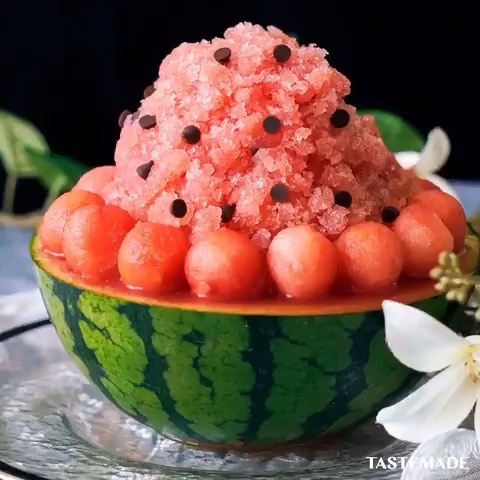 Watermelon Shaved Ice with Dark Chocolate