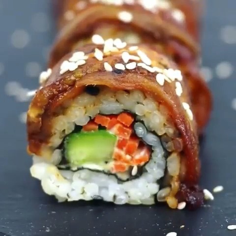 Vegan Eggplant Dragon Roll Sushi