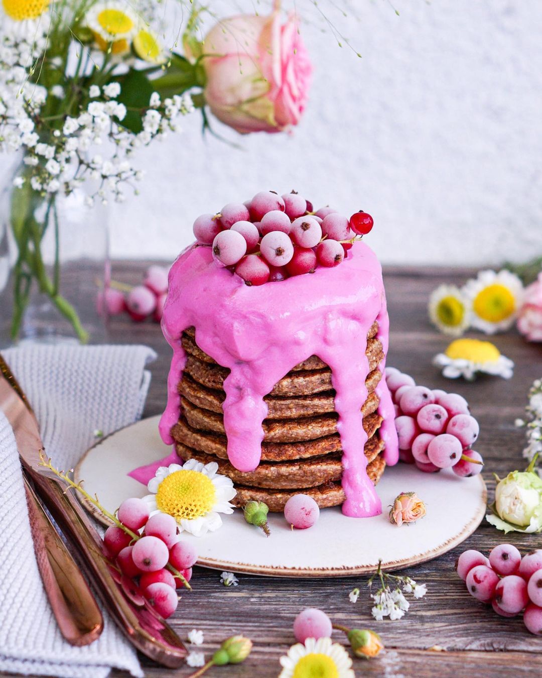 Pancake Stack with Pink Drizzle