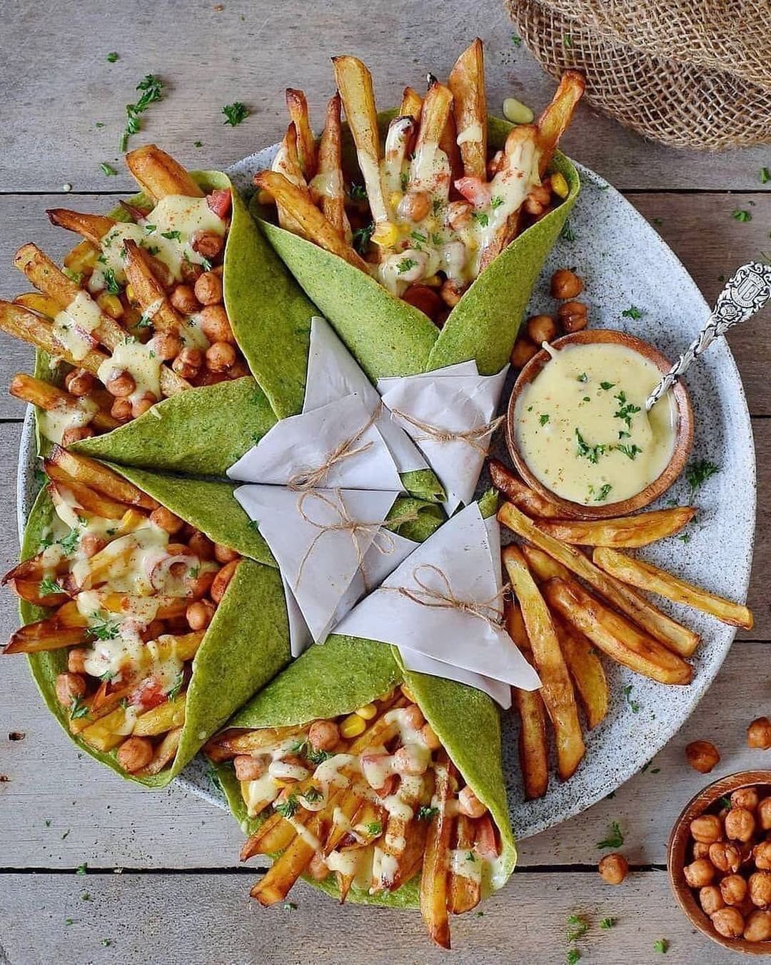 Spinach Wraps with Crispy Oven Baked Potato Fries