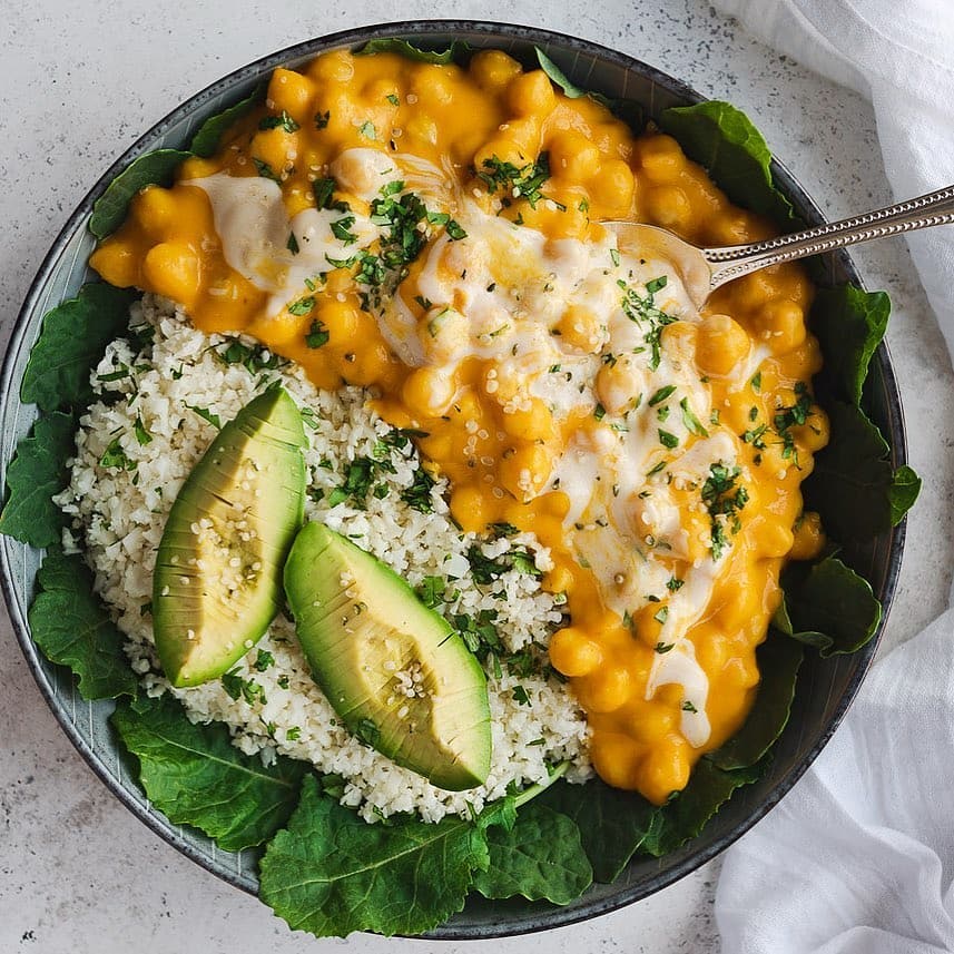 Chickpea Coconut Curry with Cilantro Lime Cauliflower Rice