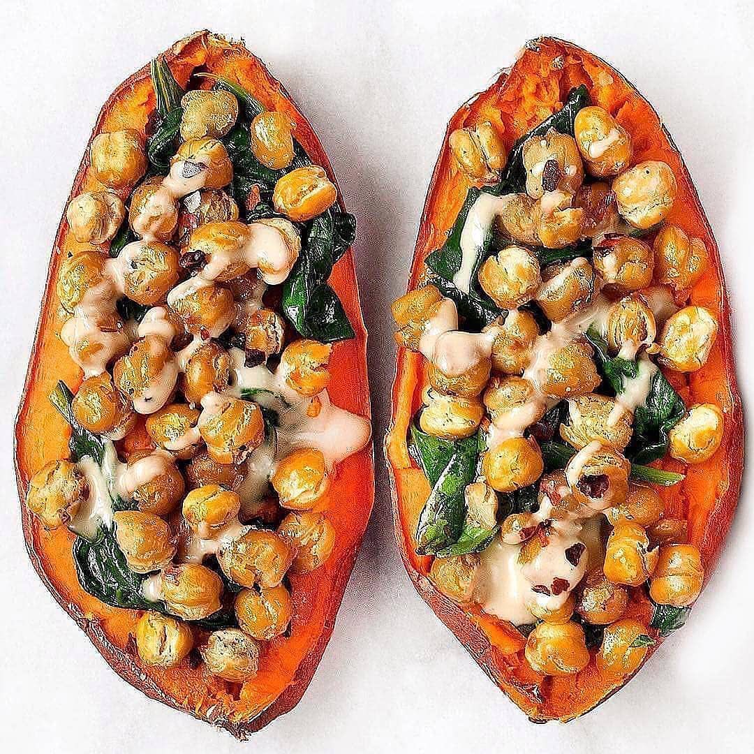 Chickpea and Spinach Stuffed Sweet Potatoes