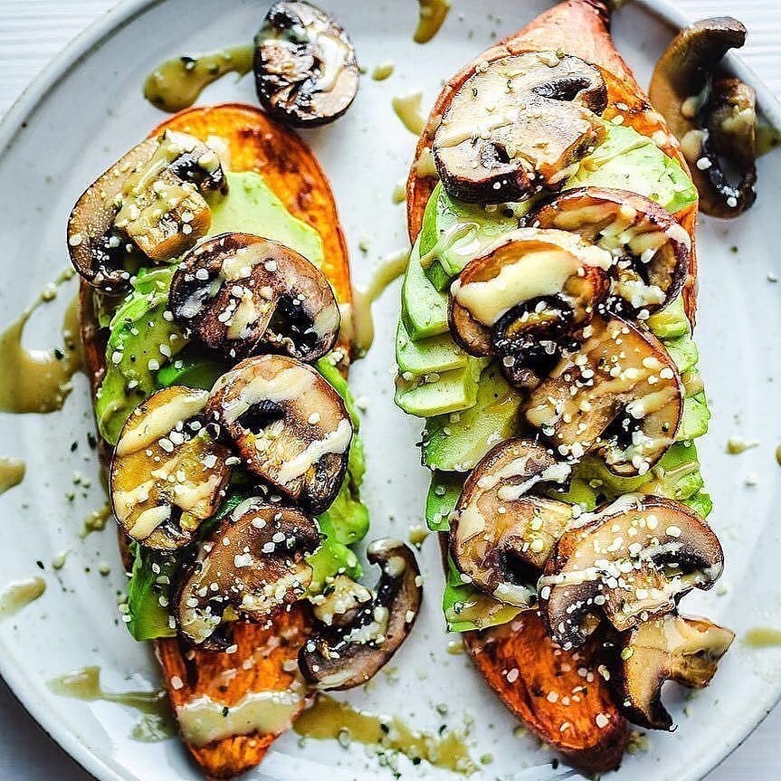 Maple Soy Glazed Mushrooms on Sweet Potato Toast