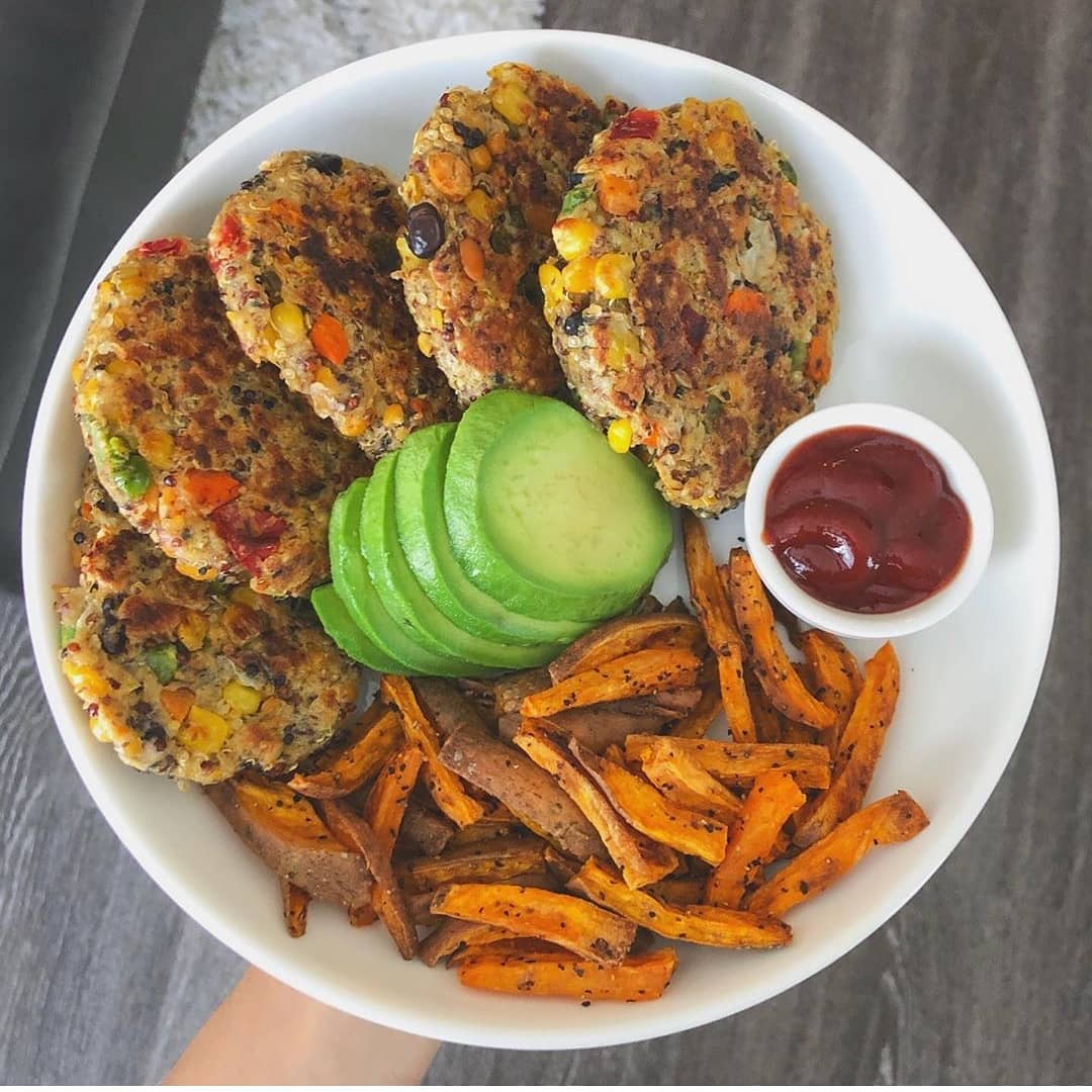 Protein Cali Veggie Burger with Sweet Potato Fries