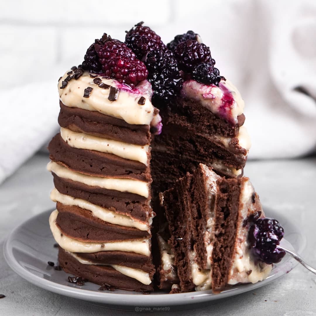 Fluffy Chocolate Pancakes with Protein Pudding