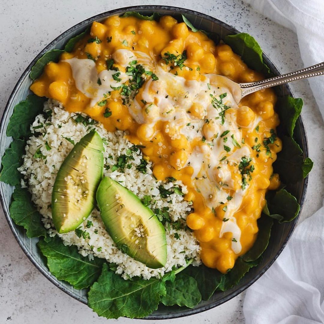 Vegan Chickpea Coconut Curry with Cilantro Lime Cauliflower Rice