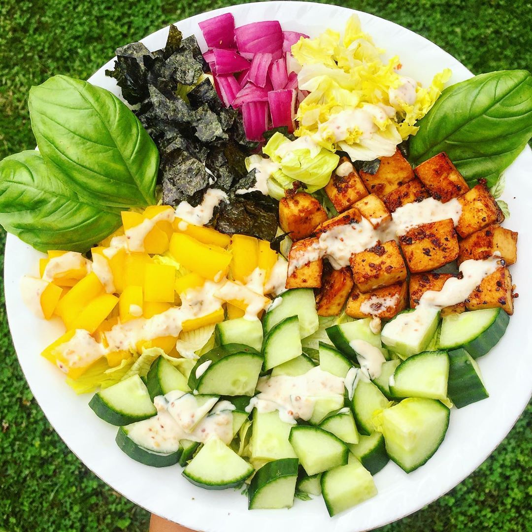 Budget Veggie Salad with Tofu and Herbs
