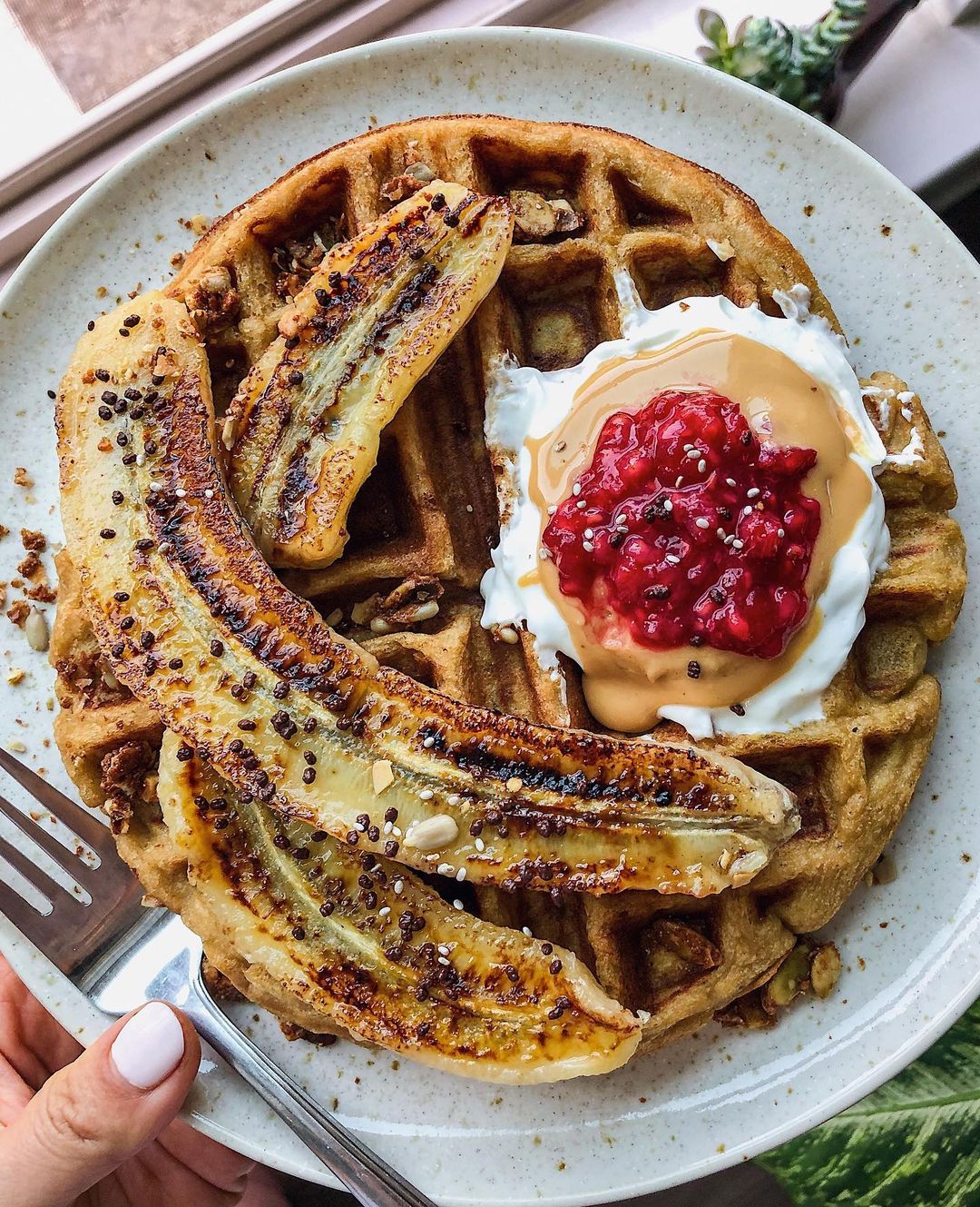 Crispy Sweet Potato Waffle with Toppings