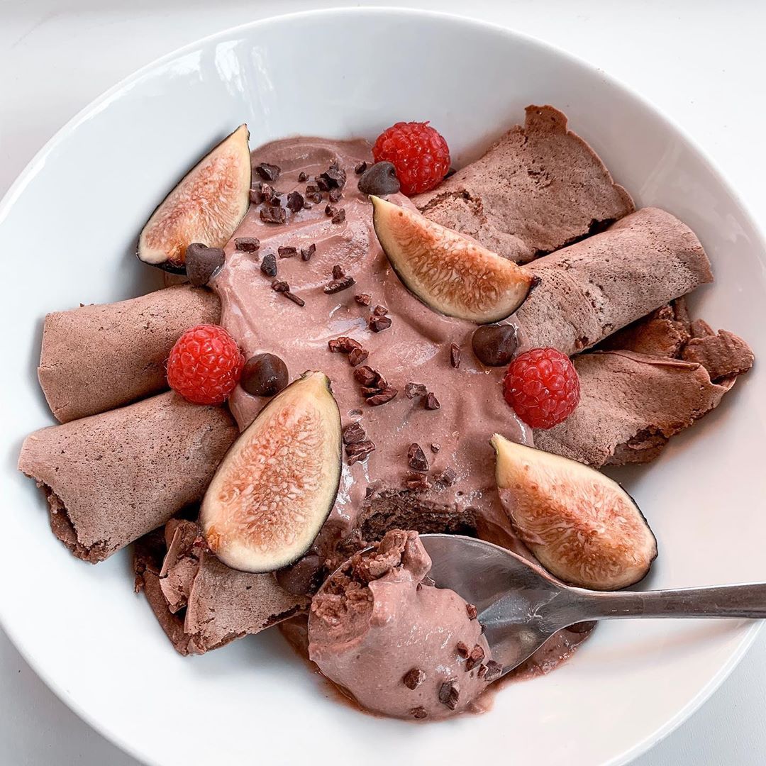 Chocolate Crepes with Almond Milk and Toppings