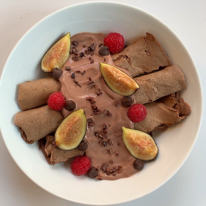 Chocolate Crepes with Almond Milk and Toppings