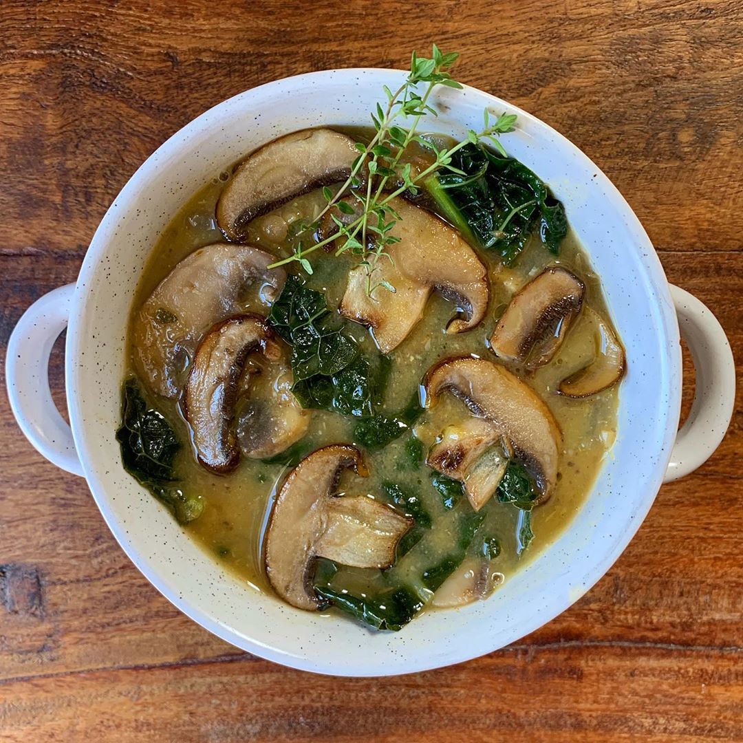 Creamy French Lentil Kale Mushroom Soup