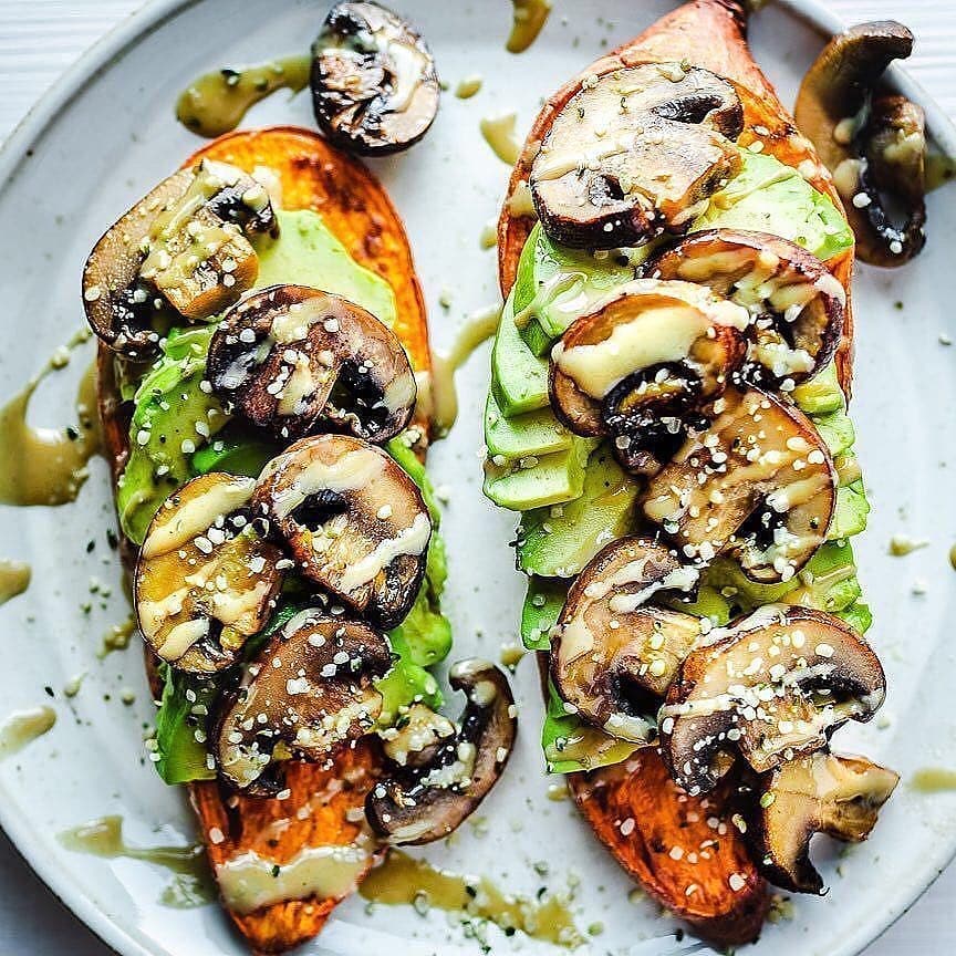 Maple Soy Glazed Mushrooms with Sweet Potato Toast