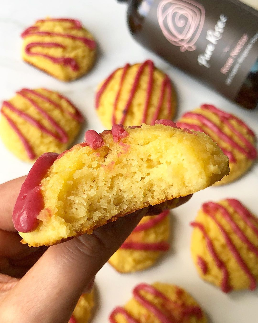 Honey yogurt pillow cookies with rose nectar frosting