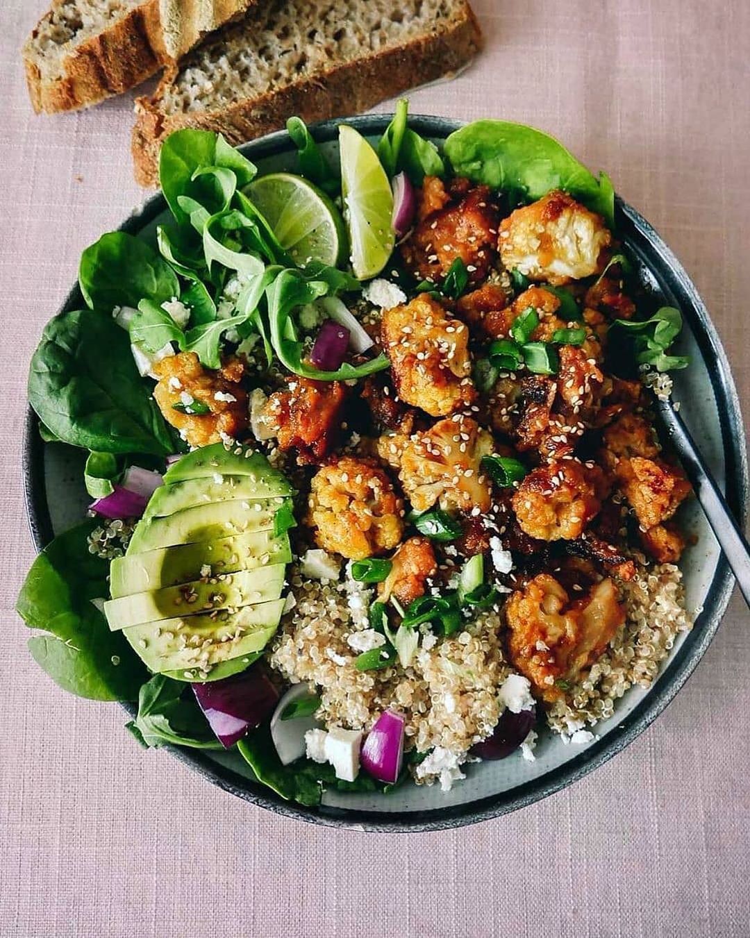 Crispy Cauliflower Salad with Quinoa Avocado