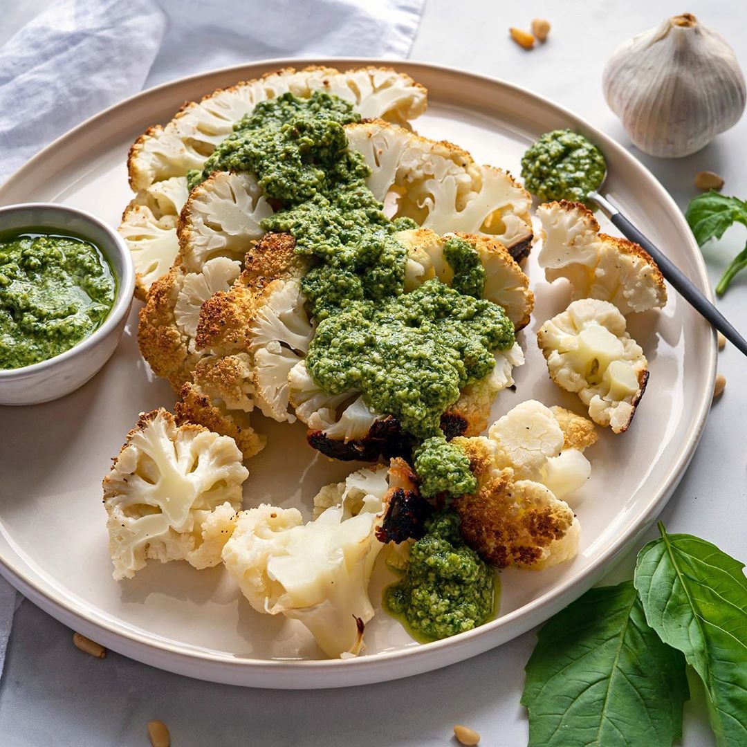 Roasted Cauliflower Steaks with Pesto