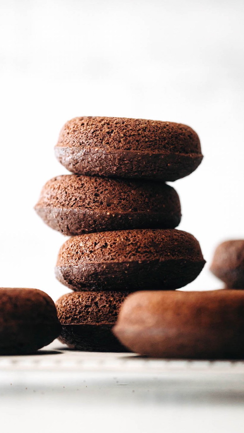 Fluffy Baked Chocolate Donuts with a Tangy/sweet Raspberry Glaze