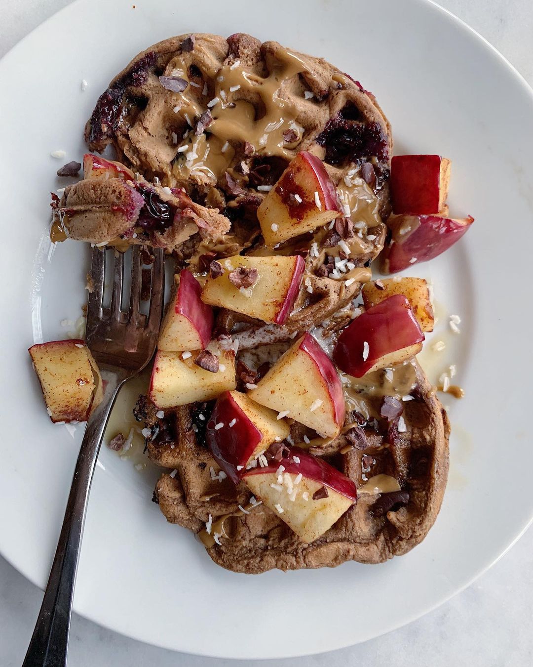 Warm Cinnamon Apple Blueberry Protein Waffles