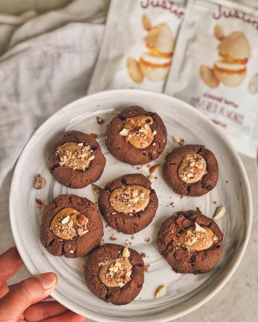 Chocolate Nut Butter Thumbprint Cookies
