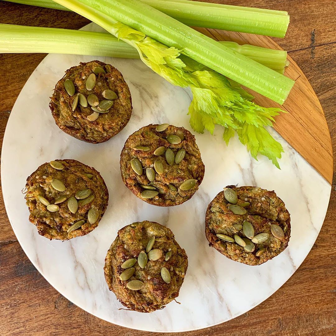 Keto Paleo Celery Pulp Matcha Muffins
