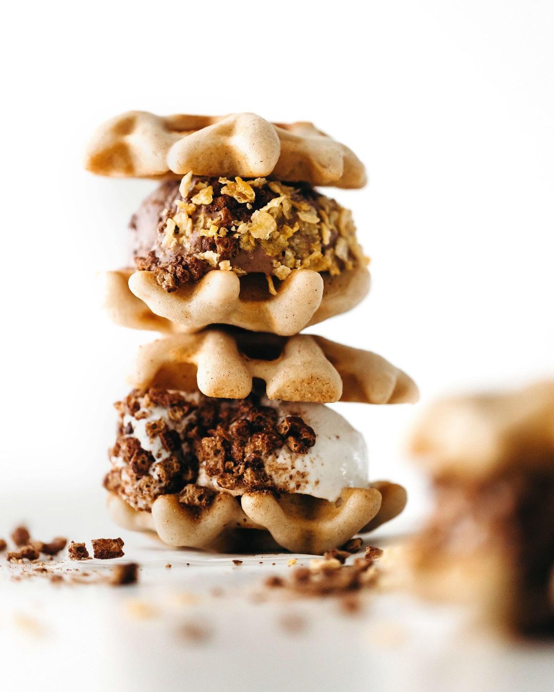 Crispy Grain-Free Vegan Waffles Stuffed with So Delicious Oatmilk Frozen Dessert
