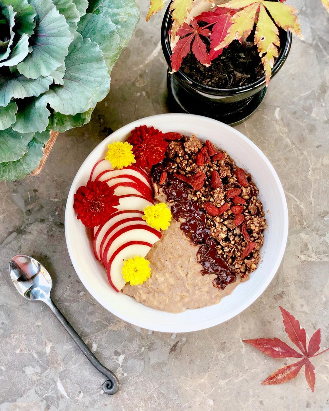 Autumn Inspired Oatmeal Bowl with Hazelnut Milk
