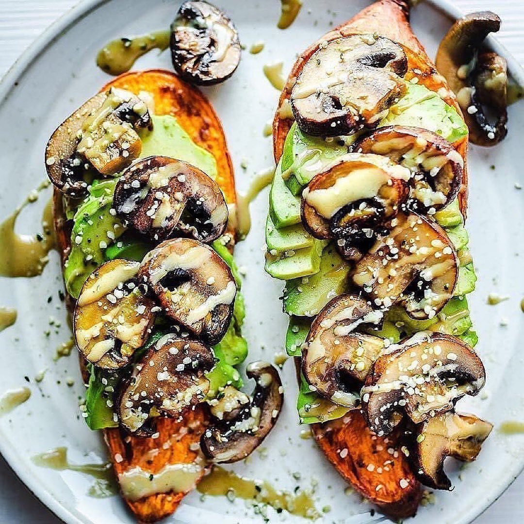 Maple Soy Glazed Mushrooms on Sweet Potato Toast