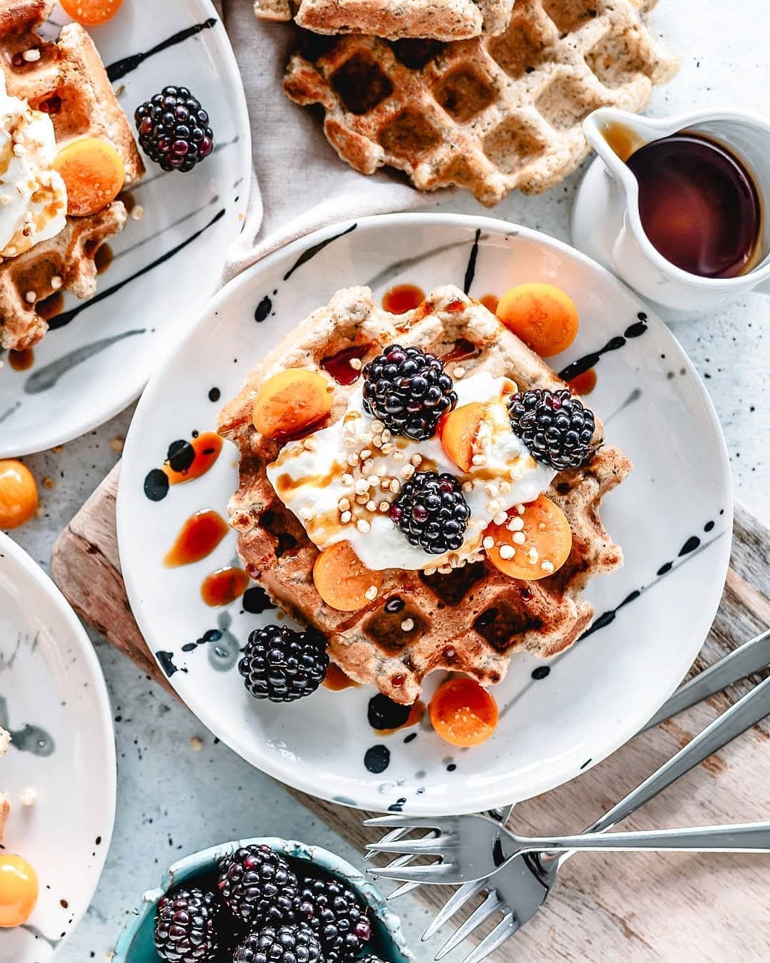 Oatmeal Waffles with Coconut Cream