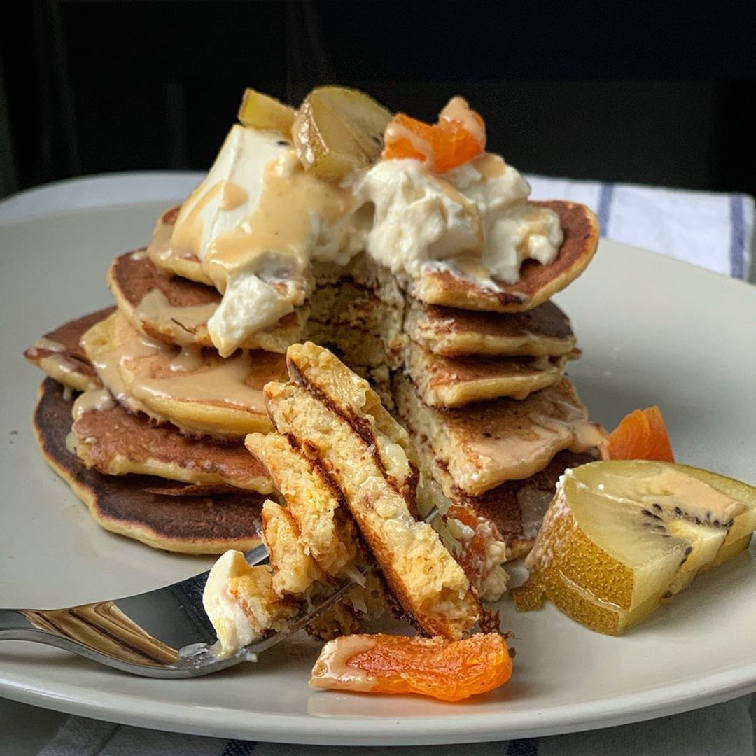 Chickpea Pancakes with Soy Yogurt and Tahini