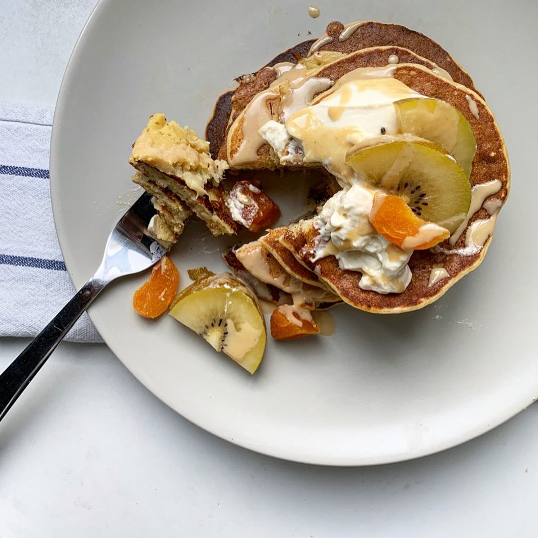 Chickpea Pancakes with Soy Yogurt and Tahini