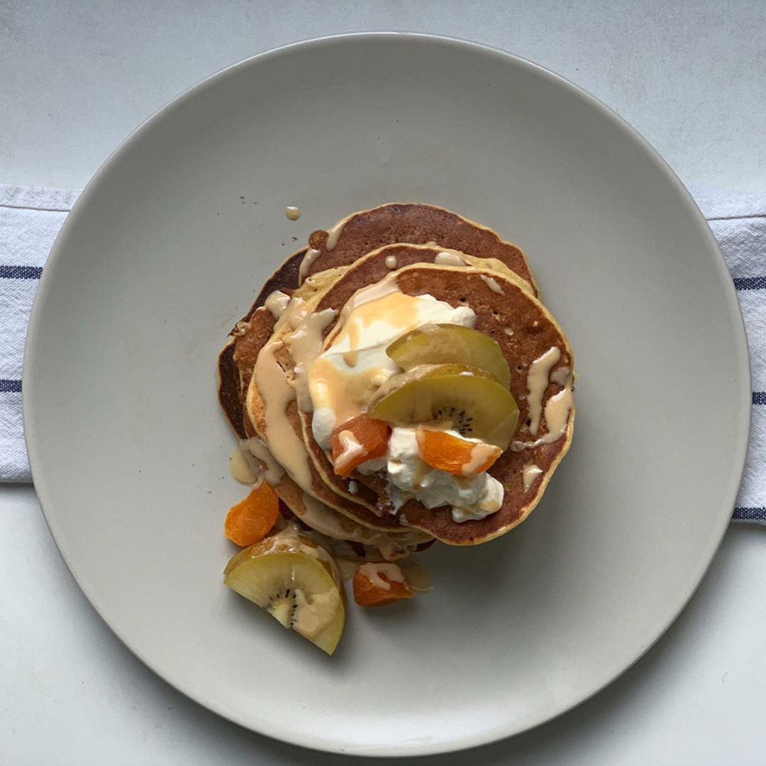Chickpea Pancakes with Soy Yogurt and Tahini