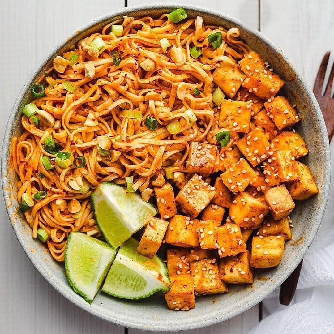Tofu and Noodles with Creamy Nut Butter Sauce