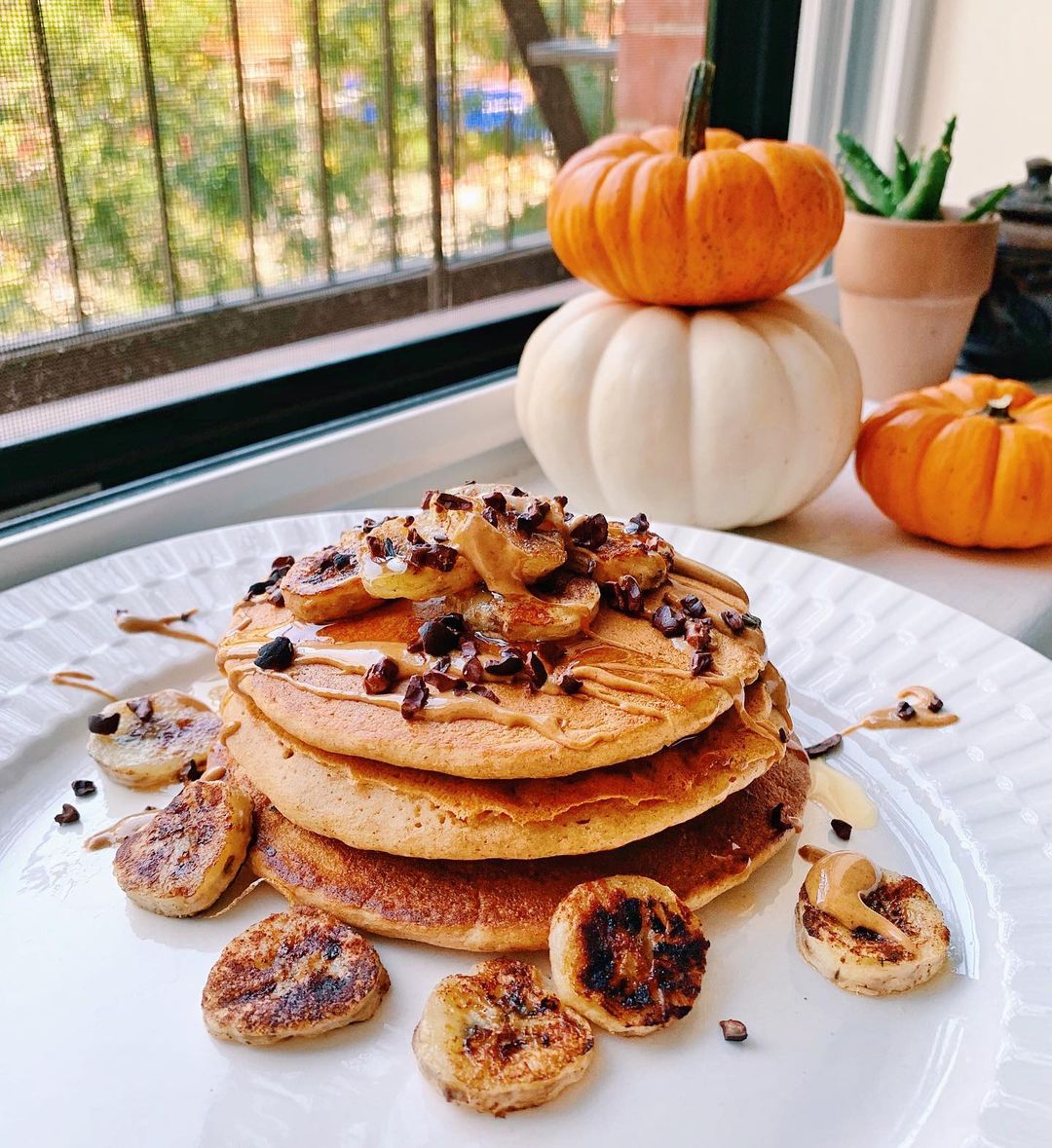 Caramelized Banana Peanut Butter Pancakes