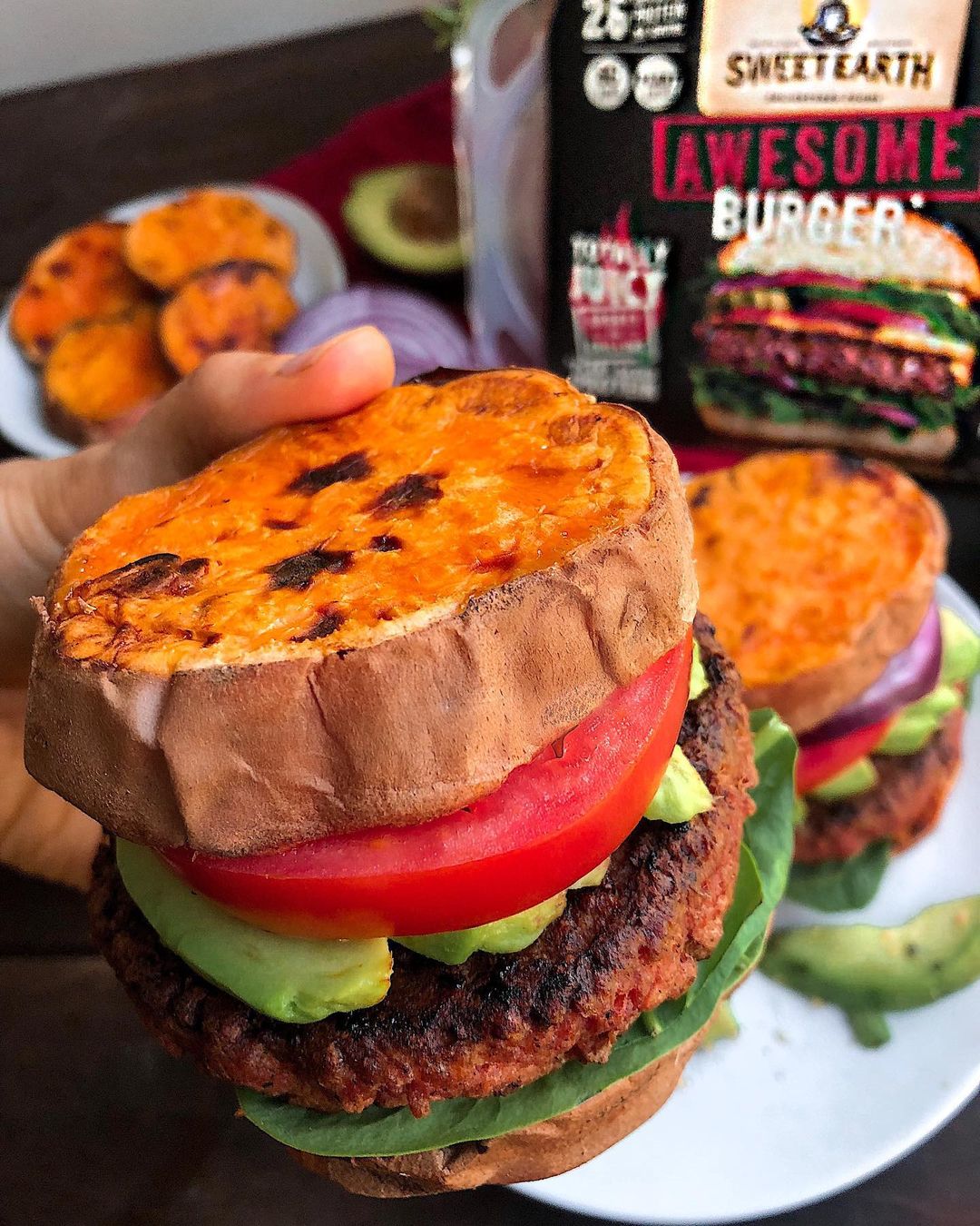Healthy Plant-Based Burger with Sweet Potato Buns