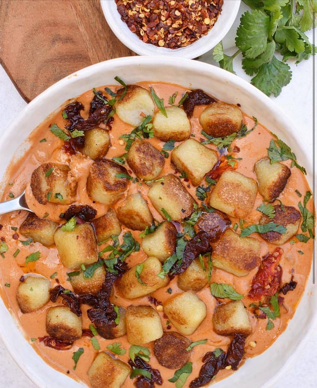 Crispy Cauliflower Gnocchi in Creamy Sun-Dried Tomato Sauce