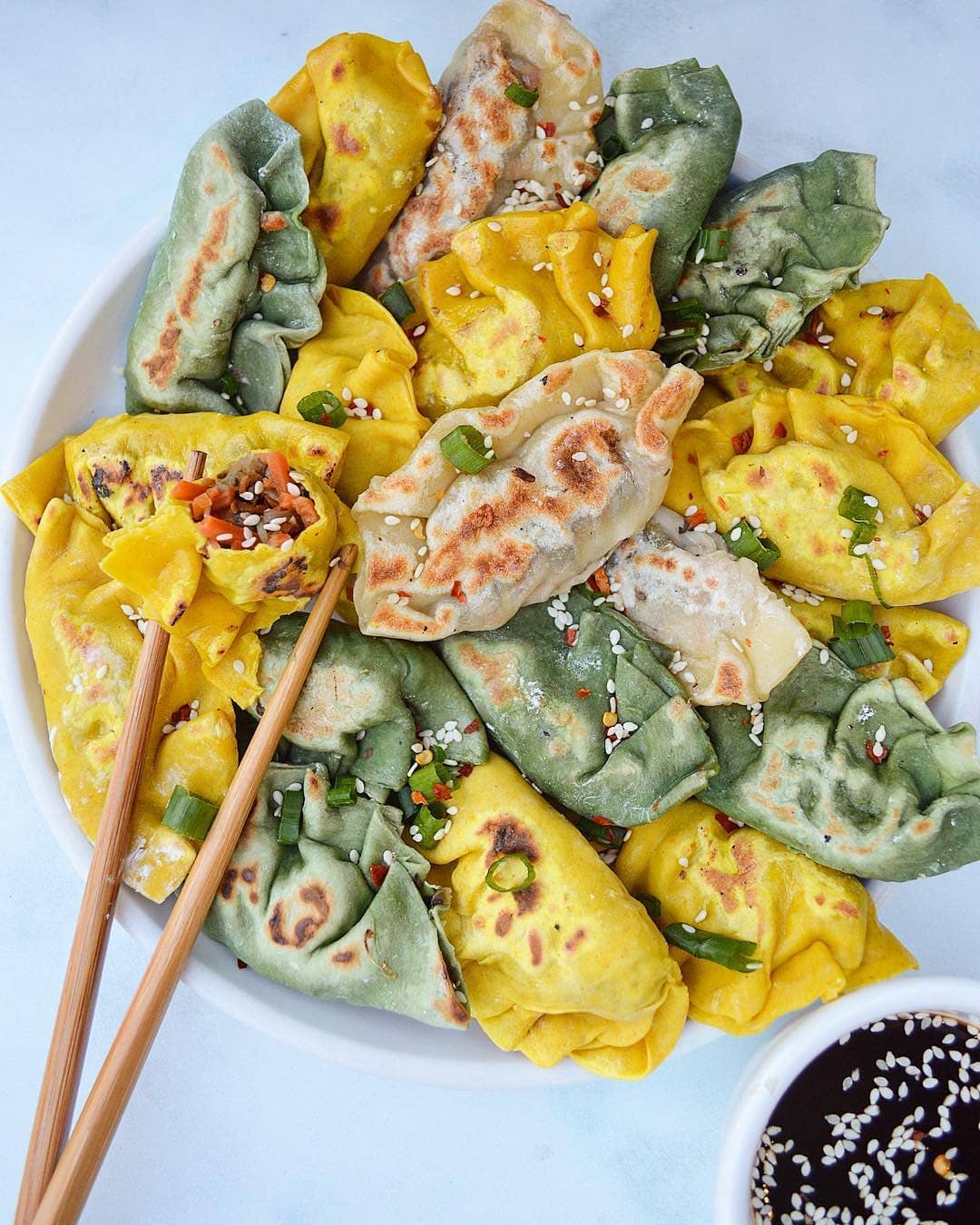 Homemade Naturally Dyed Vegan Gyoza